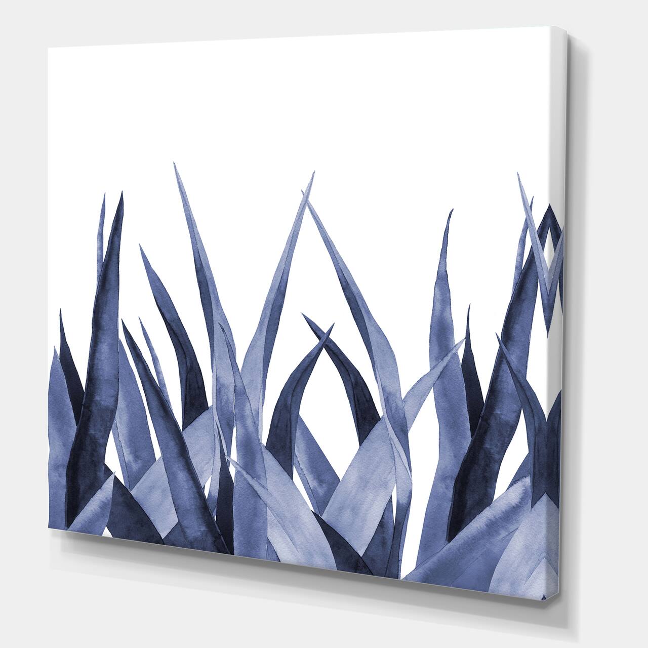 Designart - Navy Blue Agave Leaves - Traditional Canvas Wall Art Print